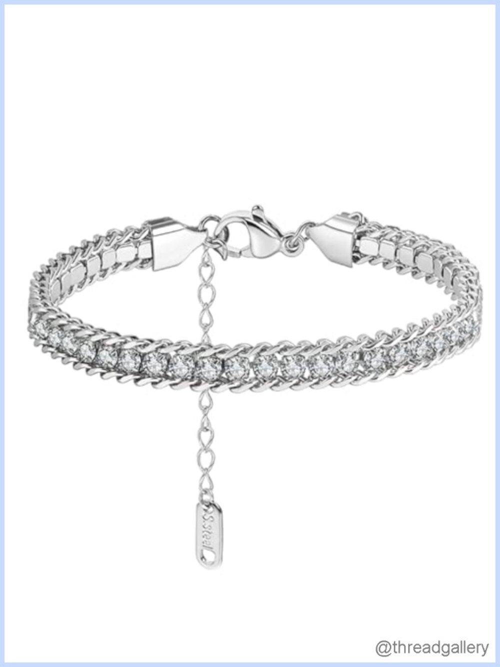 Gold Plated Stainless Steel Tennis Bracelet Multi-Layer Rhinestone Cuff